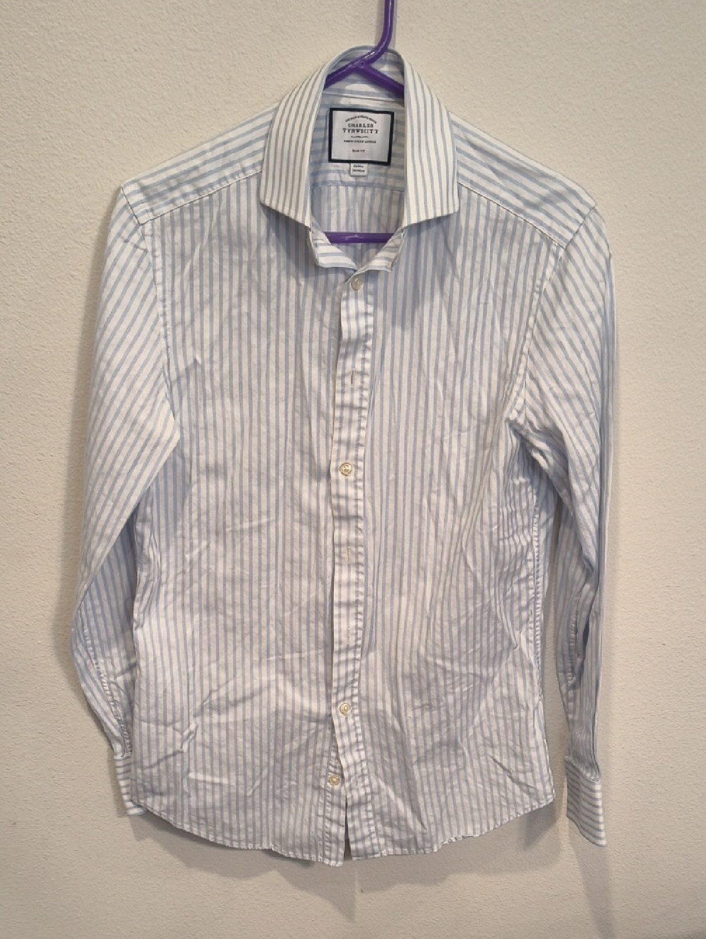 Charles Tyrwhitt White and Light Blue Striped Dress Shirt